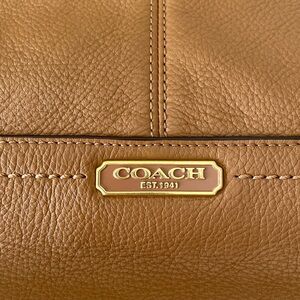 Coach Brown Pebbled Leather Shoulder Bag with Gold Plaque
